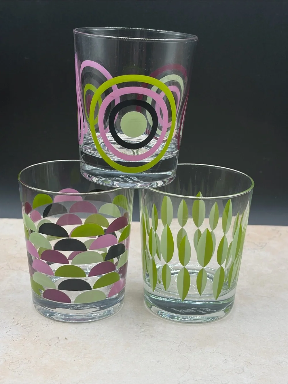 Set of 3 Ikea Godis Mix Juice / Lowball Glasses Geometric Retro 2009